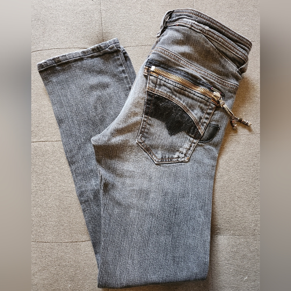 Diesel Mens 29X32 Slammer wash 00880 slim grey gray distressed zip pocket jeans